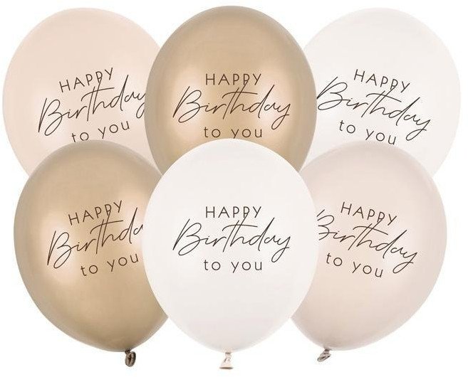 Balony Happy Birthday mix beżowy 30cm 50szt