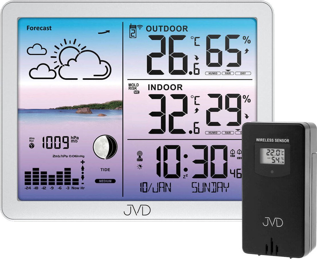 Stacja pogody JVD RB3566.2 DCF77 ciśnienie temperatura wilgotność .
