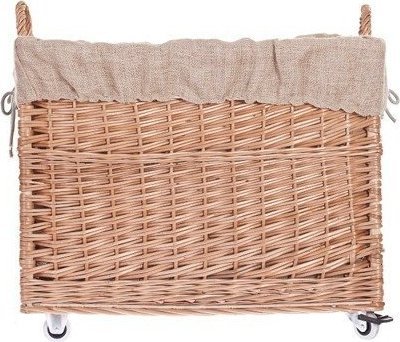 WickerPL KOSZ NA DREWNO KOMINKOWE RUSTYKALNY KOSZ obszyty Jutą MOBILNY KOSZ Z WIKLINY PROSTOKĄTNY 63X43 H46/52 CM