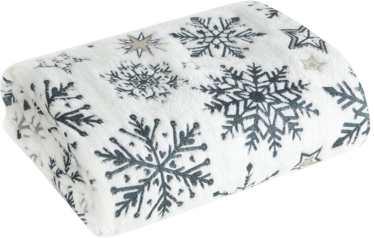 Koc świąteczny flano KOC21 150x200 cm biały z granatowymi śnieżynkami