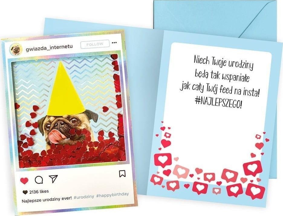 KUKARTKA Karnet B6 konfetti Urodziny mops