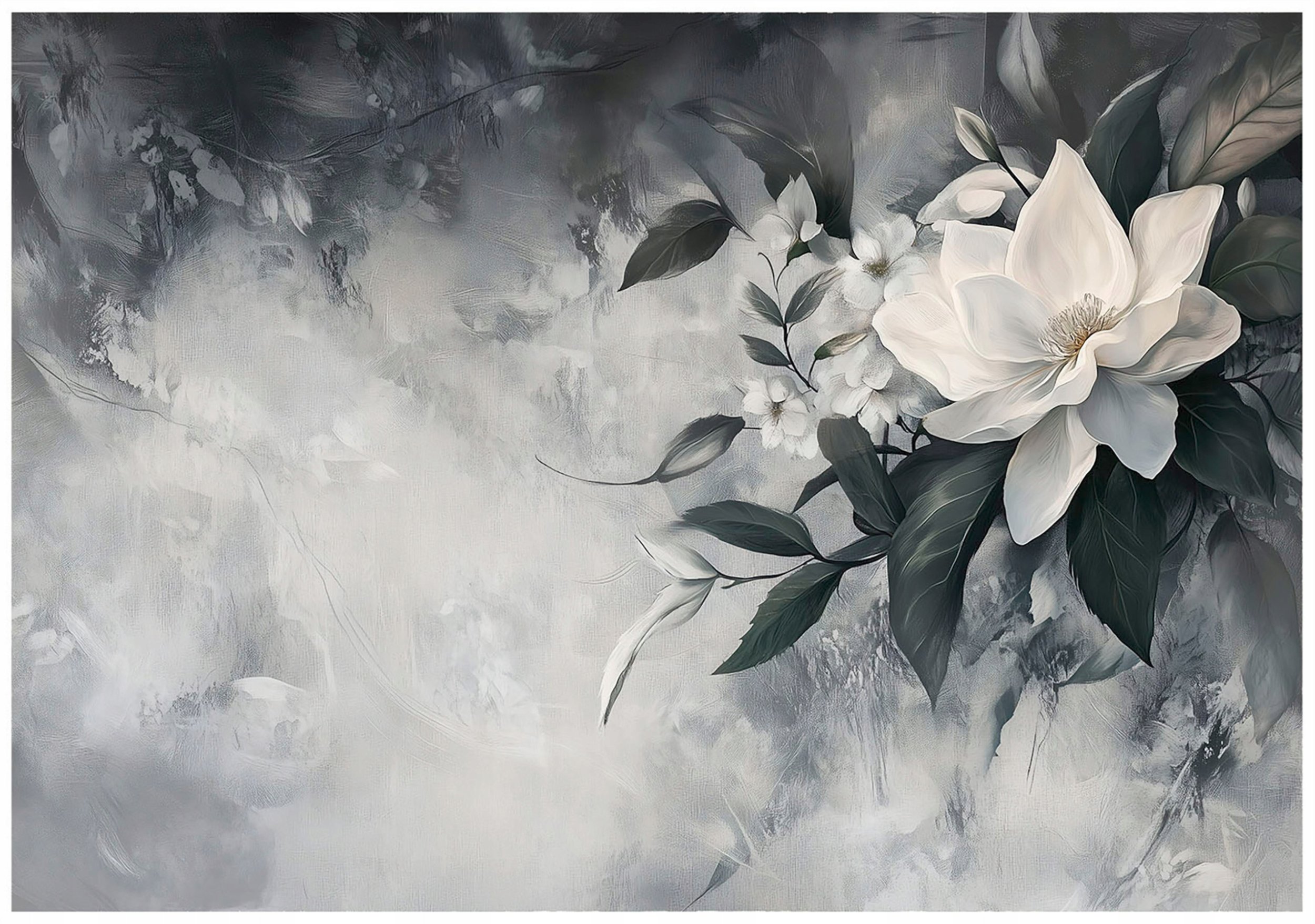 FOTOTAPETA LIŚCIE KWIATY BETON SZARA KUCHNIA SYPIALNIA SALON TAPETA 300x210