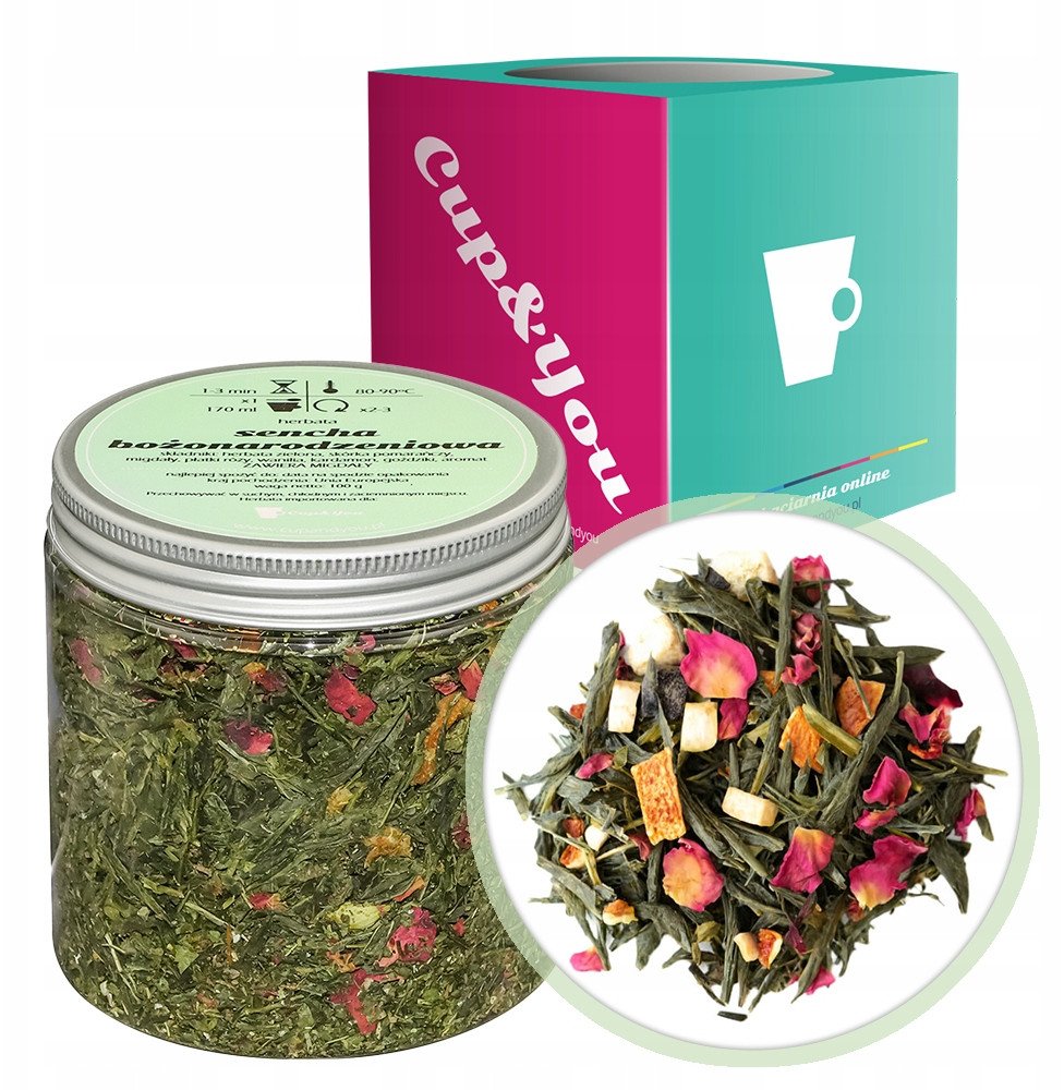 Herbata zielona SENCHA BOŻONARODZENIOWA goździki płatki róży kardamon 100g - sypana liściasta herbata PREMIUM Cup&You