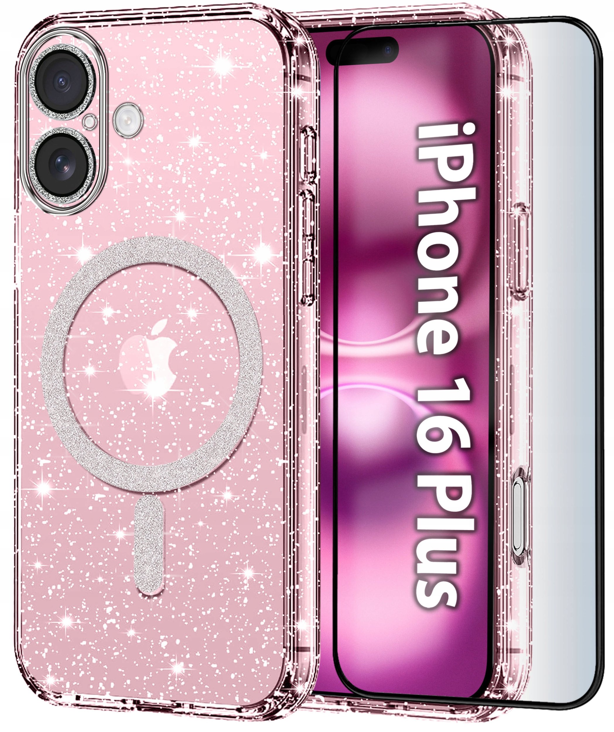 Etui do iPhone 16 Plus BROKATOWE do MagSafe CLEAR SHINE Szkło na ekran