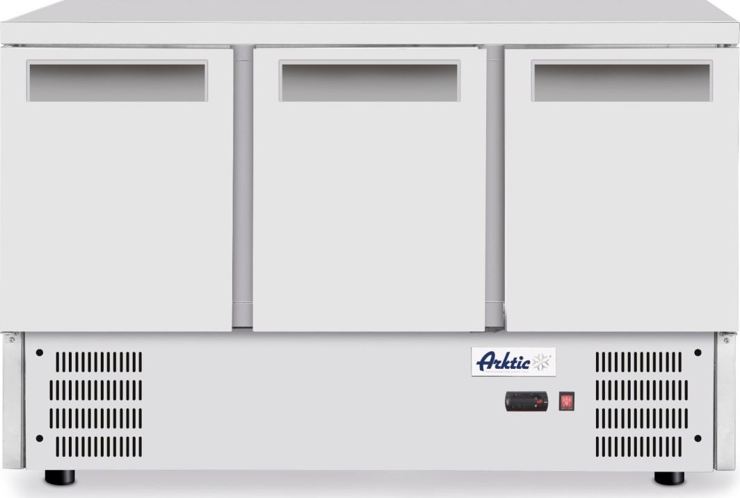 ARKTIC Stół chłodniczy 3-drzwiowy z blatem roboczym i agregatem dolnym nierdzewny 368 l - Hendi 236147