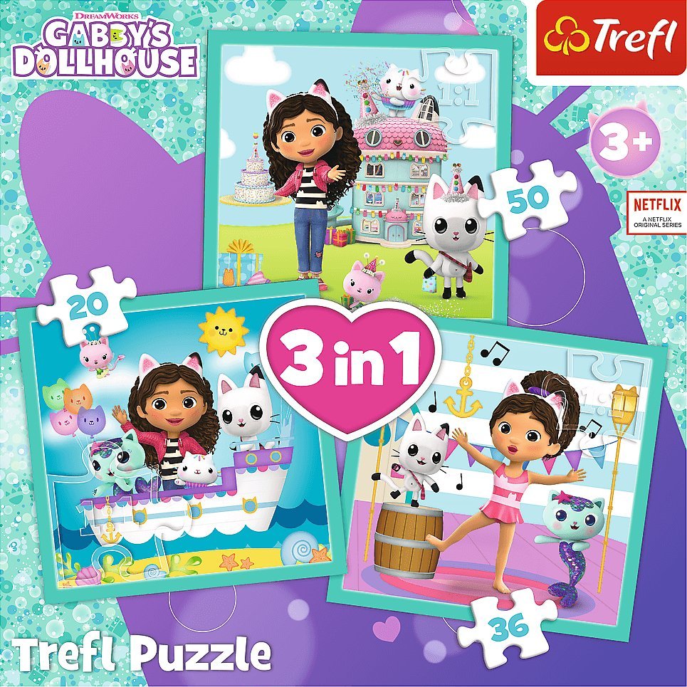 Trefl Puzzle 3w1 Aktywności Gabby - łącznie 106 elementów (34871)