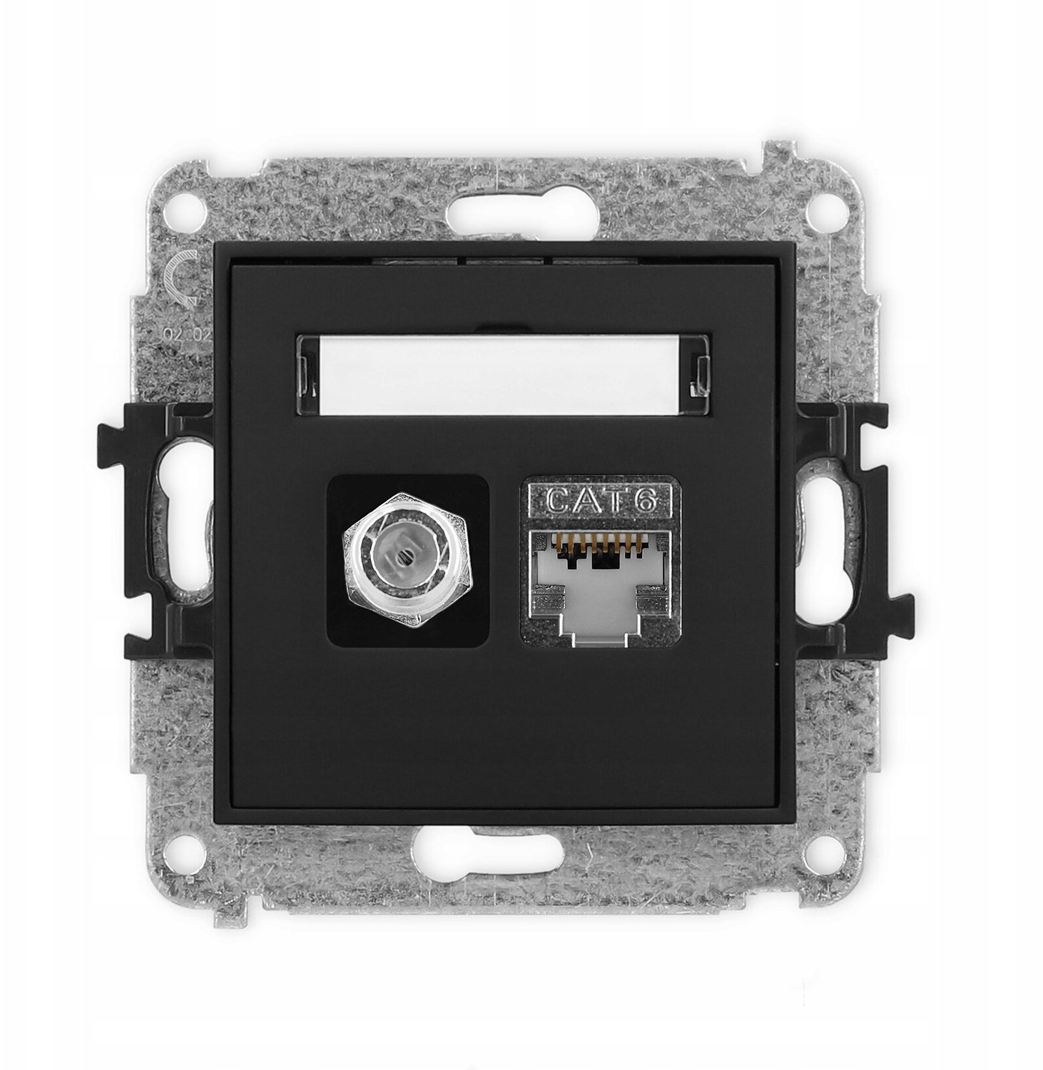 ICON Mechanizm gniazda antenowego poj. typu F (SAT) + gniazda komp. poj. 1xRJ45, kat. 6 ekranowane, 8-styk czarny mat 12IGFK-5