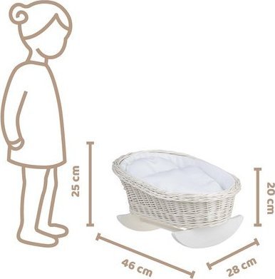 WickerPL BUJANE ŁÓŻECZKO KOŁYSKA Z WIKLINY DLA LALEK Z POŚCIELĄ 46X28 H 20/25 CM