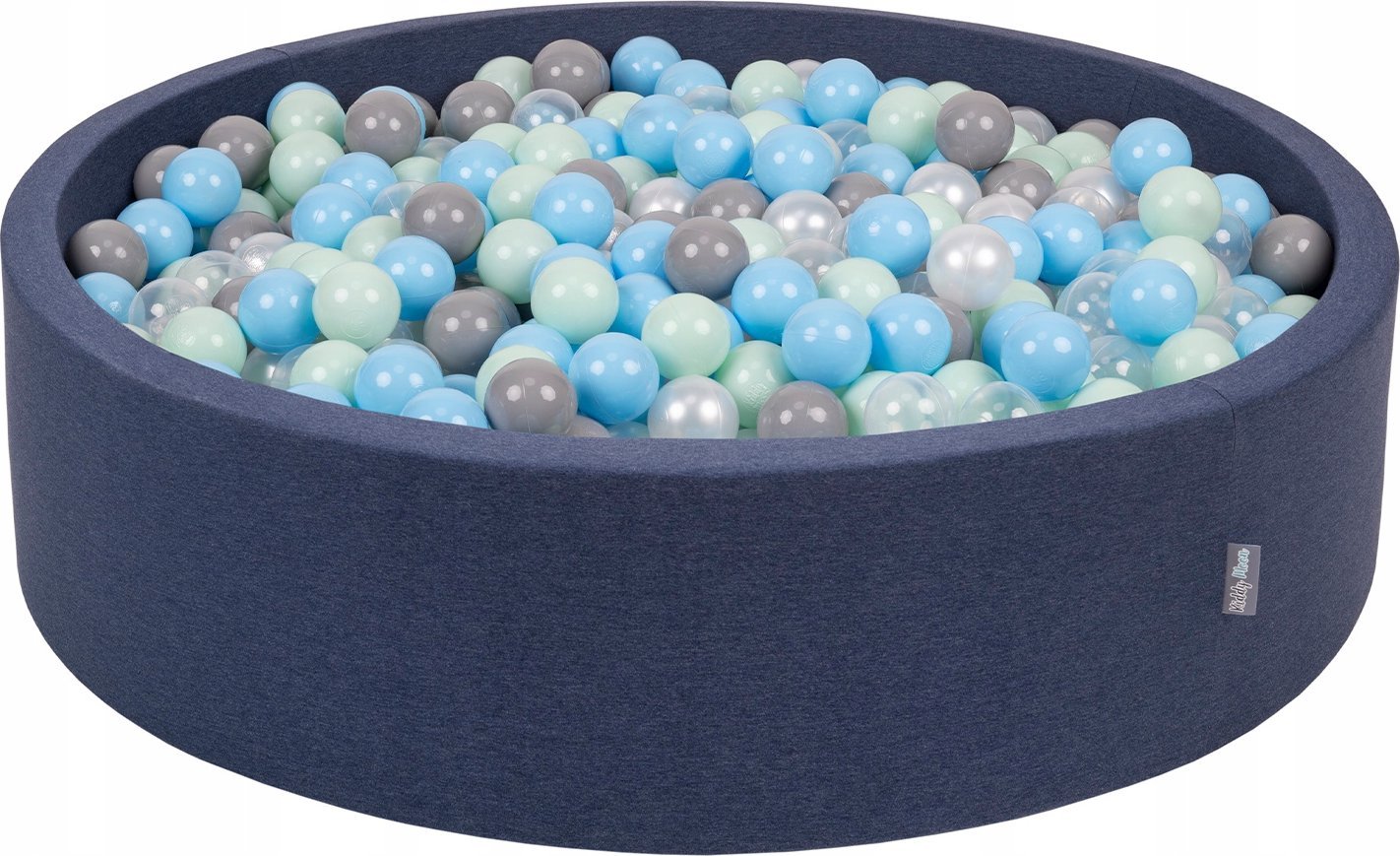 KiddyMoon Suchy basen okrągły z piłeczkami 7cm 120x30 granatowy: perła-szary-transparent-babyblue-mięta 120x30/200piłek Zabawka basen piankowy