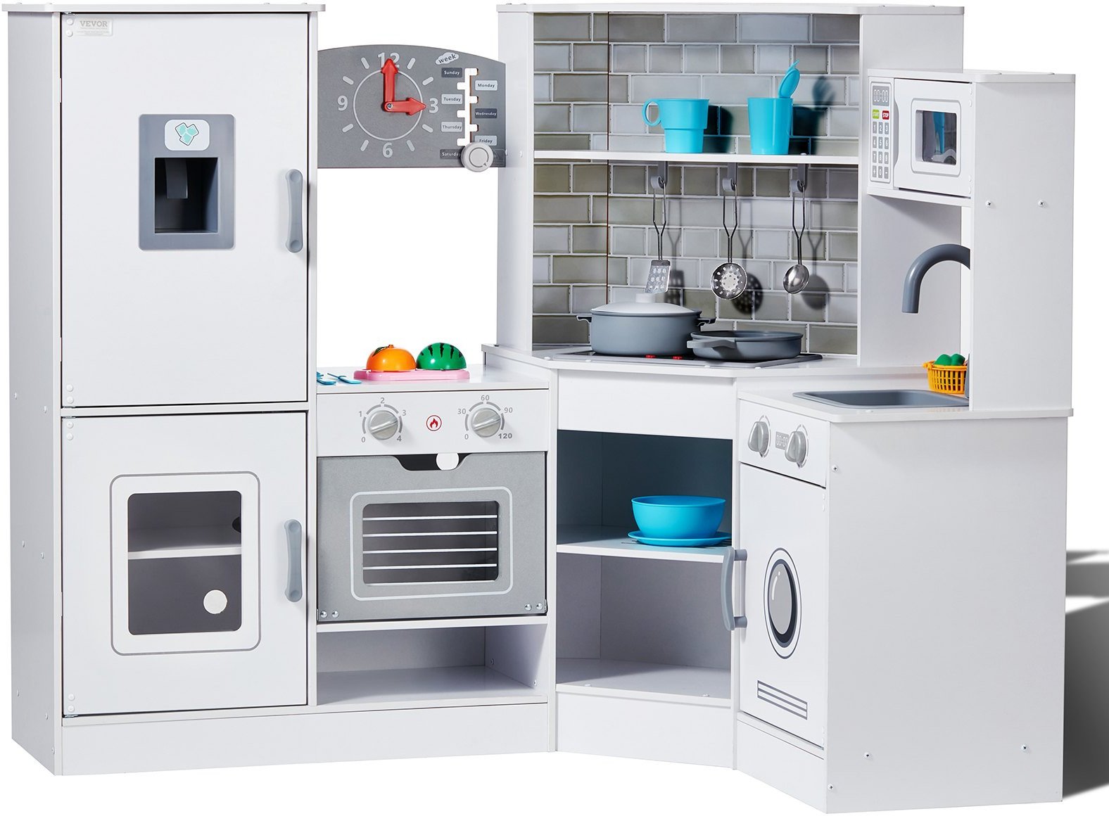 Kącik Kuchenny dla Dzieci - Drewniana Zabawka z 24 Akcesoriami Biała