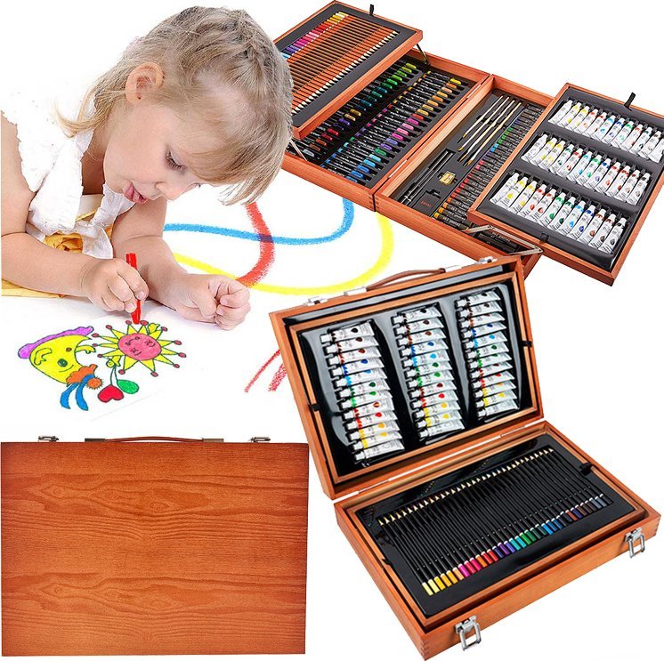 ZESTAW ARTYSTYCZNY 174 szt. DREWNIANA WĄSKA WALIZKA MATISSE150