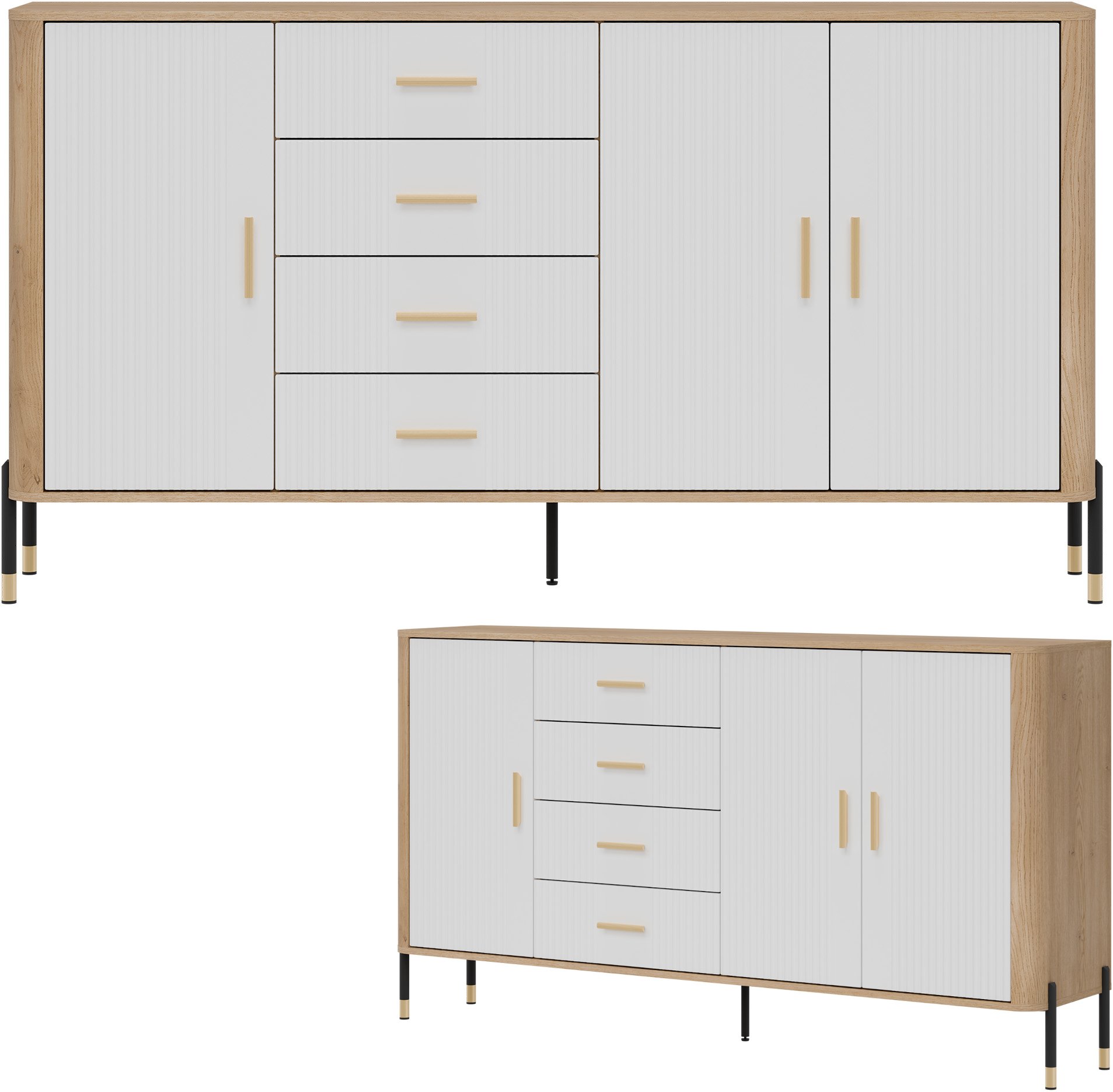 Komoda Szafka trzydrzwiowa z 4 szufladami Dąb Biały Złoty DANTE DT10