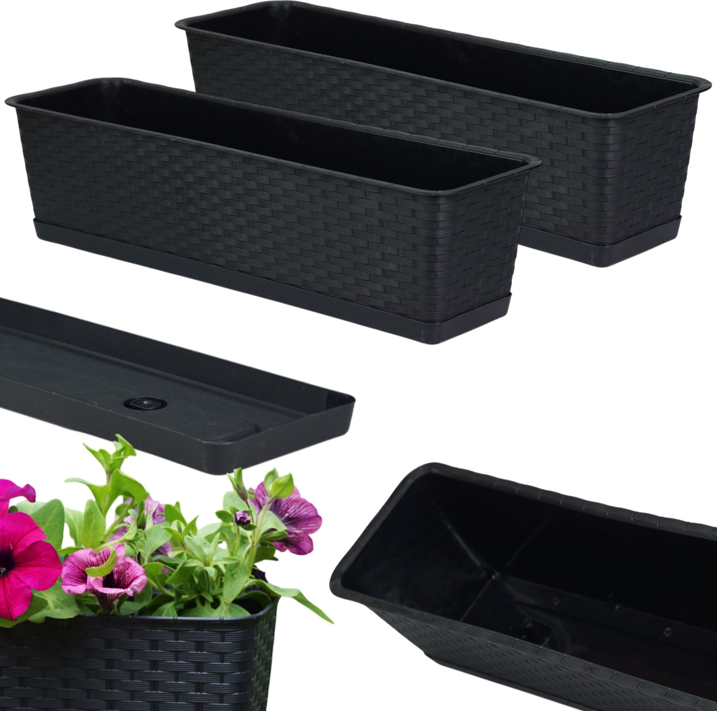 2x Skrzynka balkonowa Ratolla z podstawką ISR600P Doniczka prostokątna