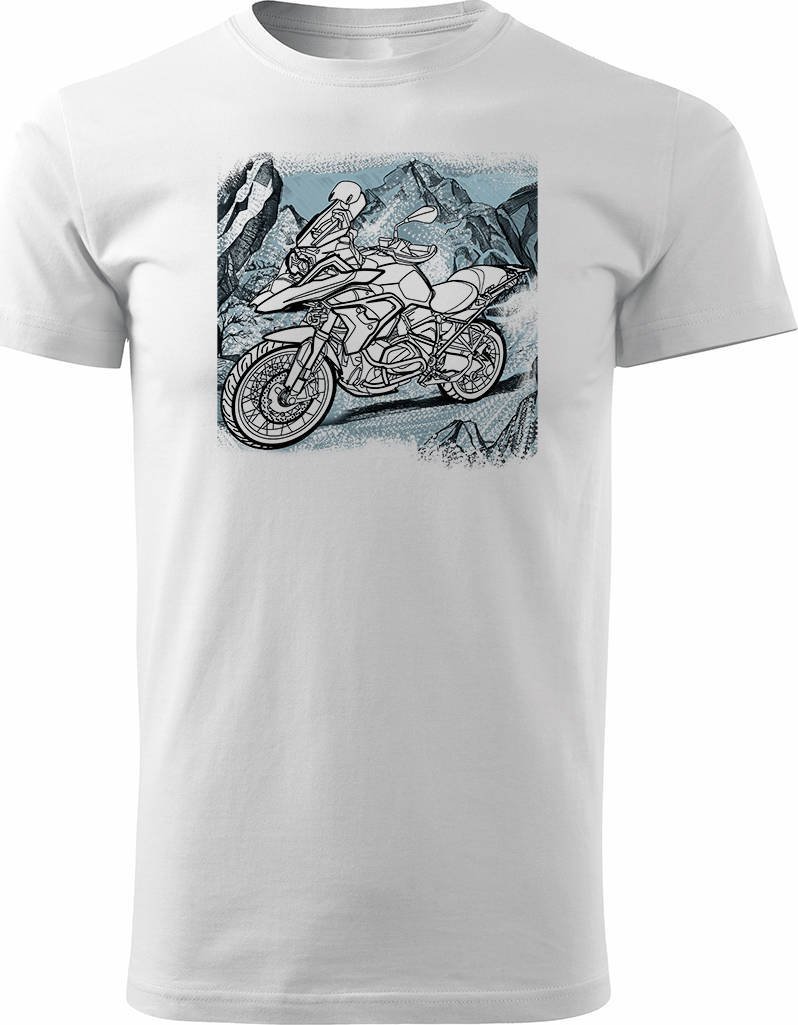 Topslang Koszulka motocyklowa z motocyklem na motor BMW GS 1250 ADVENTURE męska biała REGULAR S