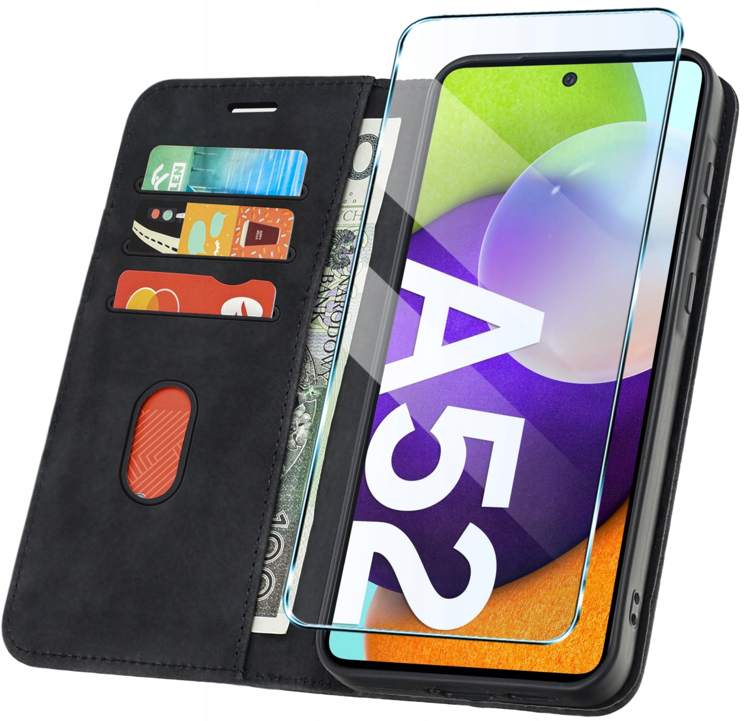 ETUI Z KLAPKĄ do Samsung A52 | A52s 5G Zamykane, Magnetyczne Kabura + Szkło