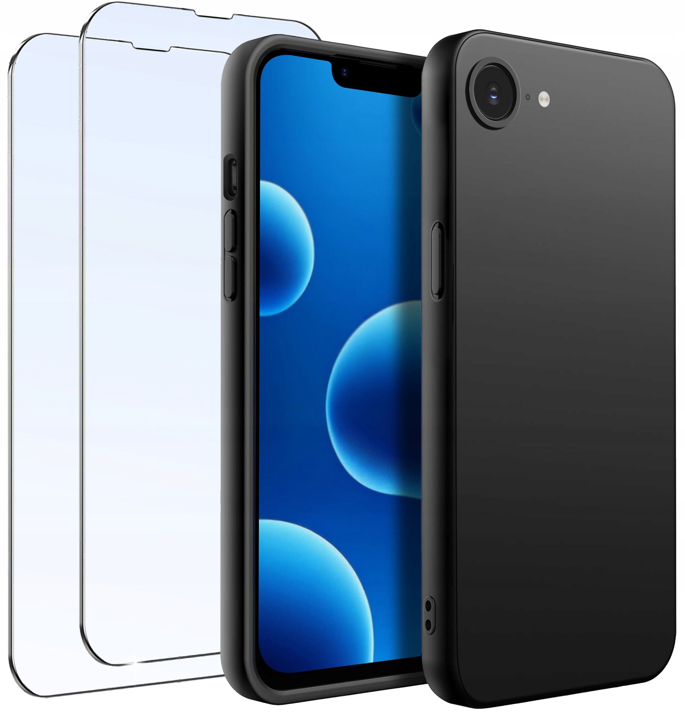 ZESTAW Etui do iPhone 16E Matowe Czarne Silikon 2 SZTUKI SZKŁO