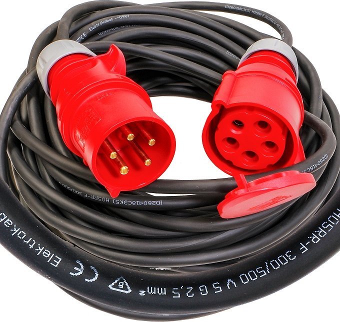 Mojeledy Przedłużacz gumowy OW 5x2,5 z/u gn wt 5p 32A 25m