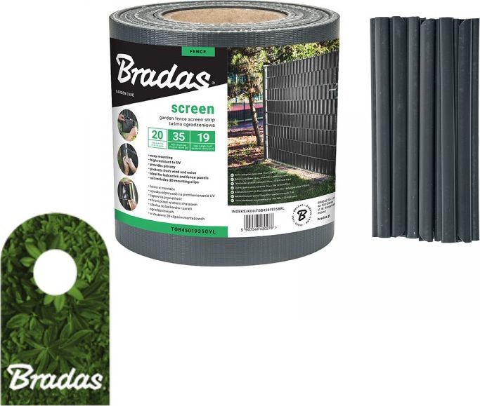 Bradas Taśma ogrodzeniowa balkonowa antracyt 19cm x 35m + klipsy BRADAS 0285
