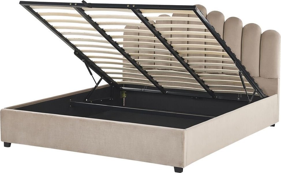 Beliani Łóżko z pojemnikiem welurowe 180 x 200 cm beżowoszare VINCENNES