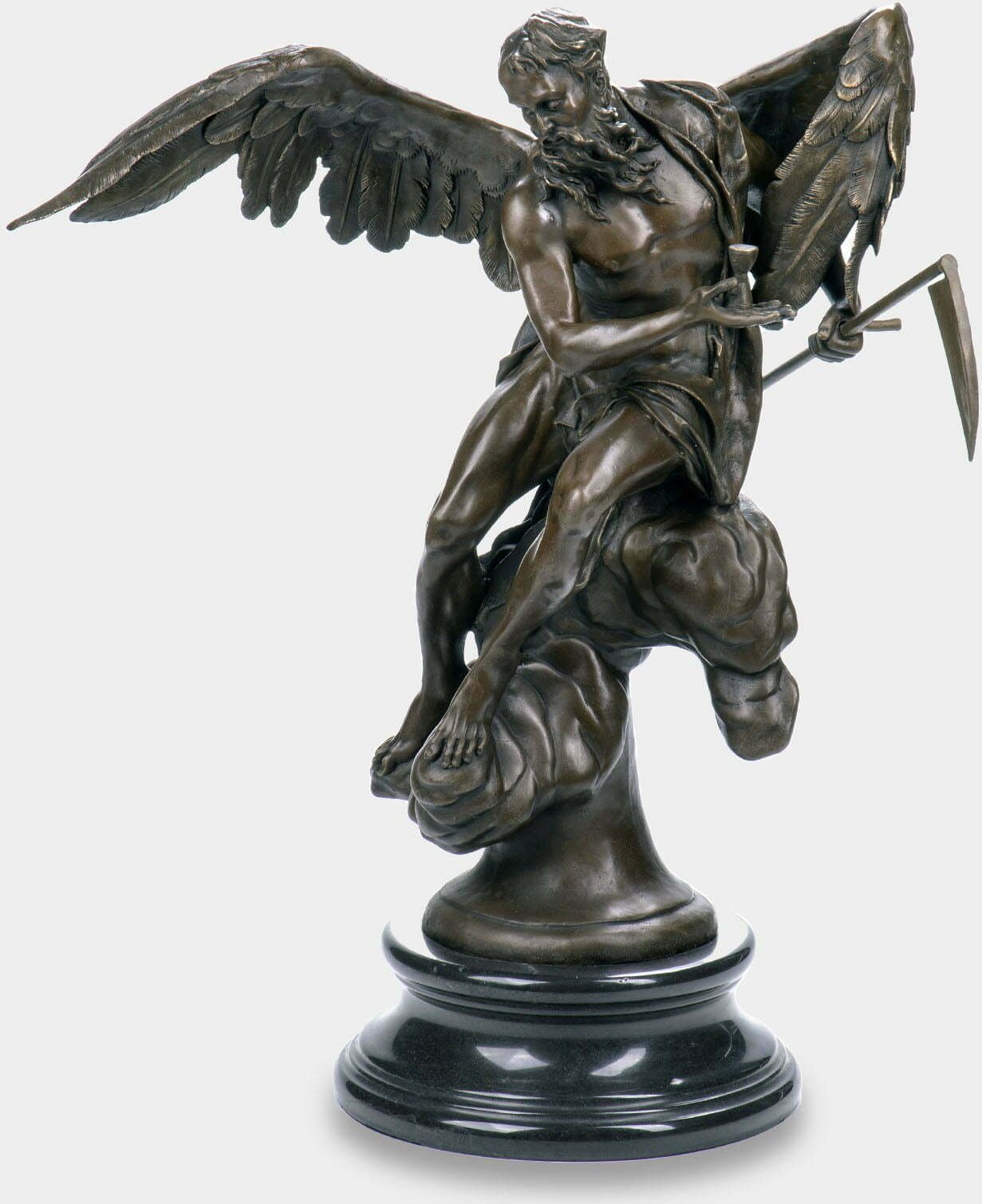 rzezbyzbrazu Chronos z Klepsydrą i Kosą Duża Rzeźba z Brązu