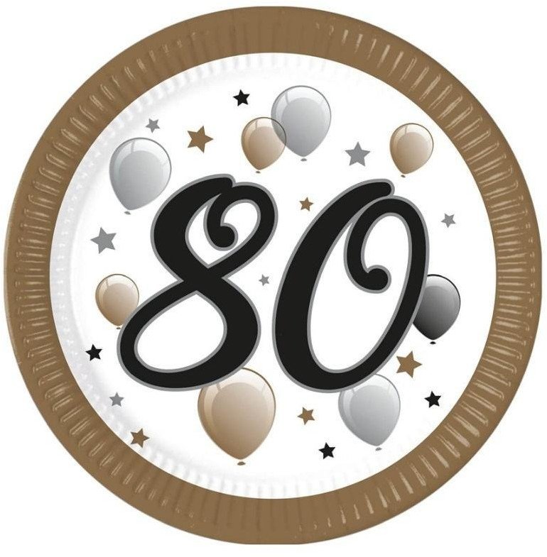 Talerzyki papierowe 80 urodziny FSC 23cm 8szt