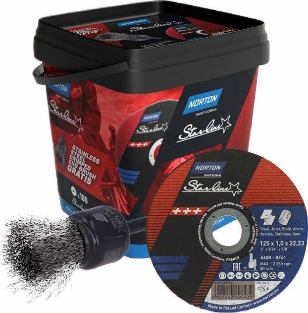 Norton TARCZA DO PRZECINANIA NORTON STARLINE A60R 125x1.0x22.23 /100 sztuk +SZCZOTKA PĘDZELKOWA