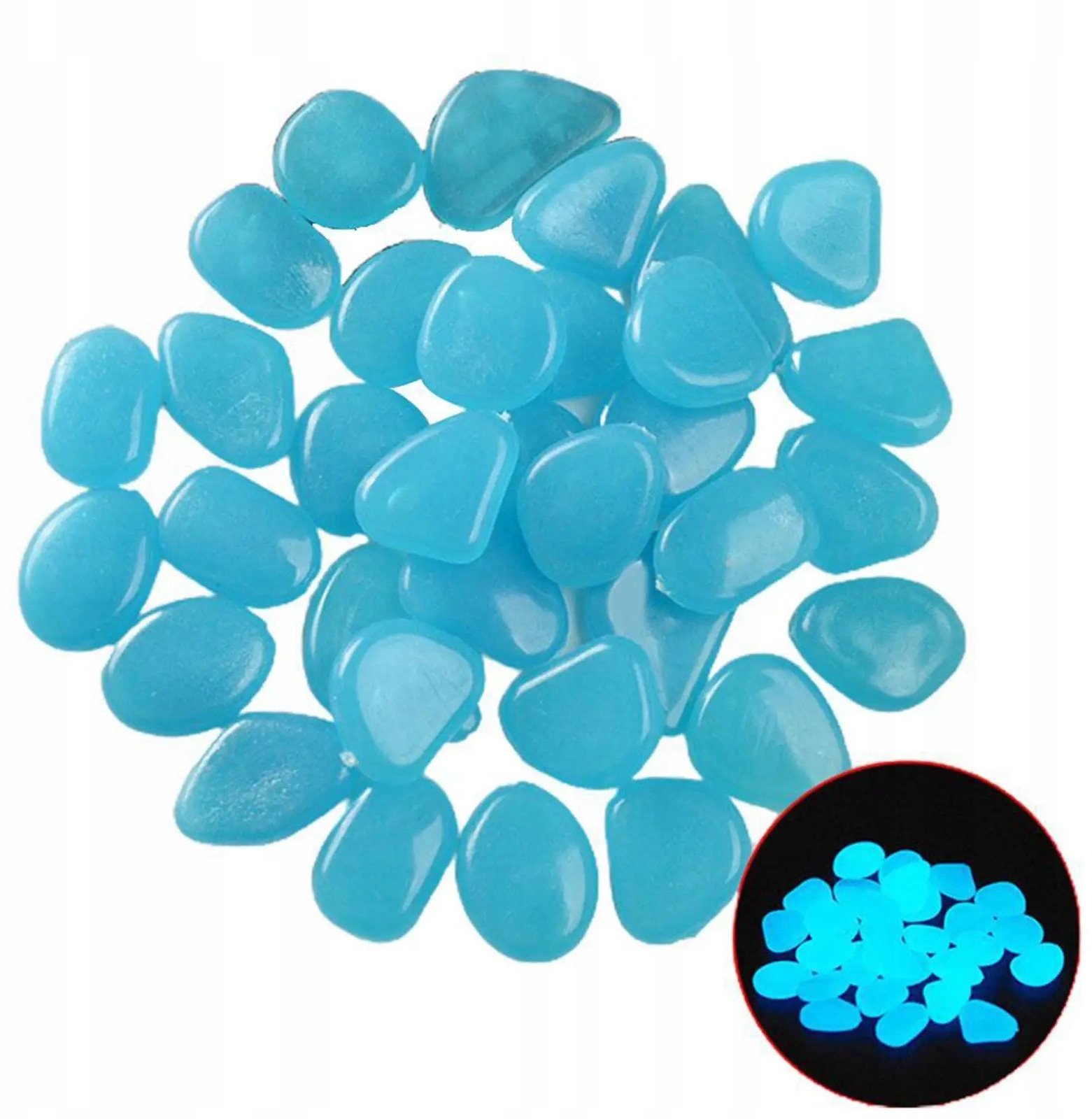 KAMIENIE ŚWIECĄCE Kamyki Fluorescencyjne NIEBIESKIE ŚWIECĄ CIEMNOŚCI 50szt