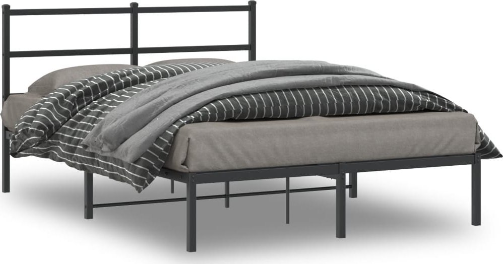 vidaXL vidaXL Metalowa rama łóżka z wezgłowiem, czarna, 140x190 cm