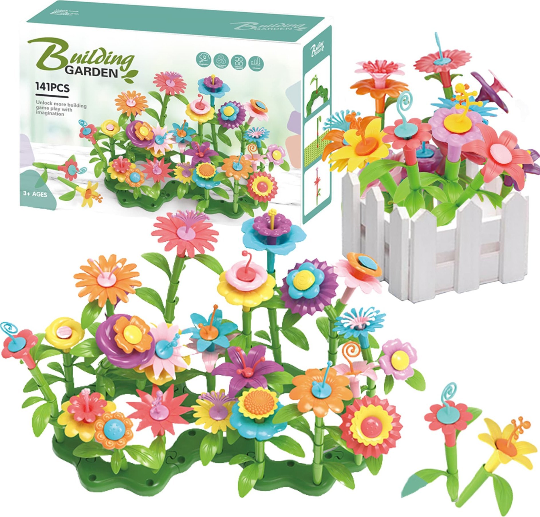 ProNice KLOCKI KWIATKI KONSTRUKCYJNE EDUKACYJNE KWIATY PŁYTKA ZESTAW OGRÓD DUŻE 141