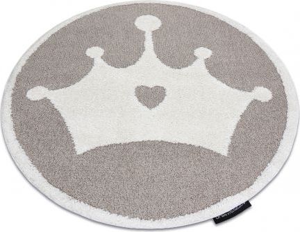 Dywany Łuszczów Dywan dziecięcy JOY Koło Crown korona, dla dzieci - Strukturalny, dwa poziomy runa beż / krem, koło 120 cm
