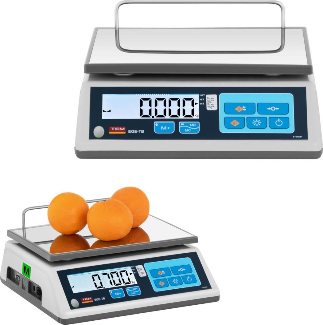 TEM Waga sklepowa handlowa 30 kg / 10 g LCD M LEGALIZACJA Waga sklepowa handlowa 30 kg / 10 g LCD M LEGALIZACJA