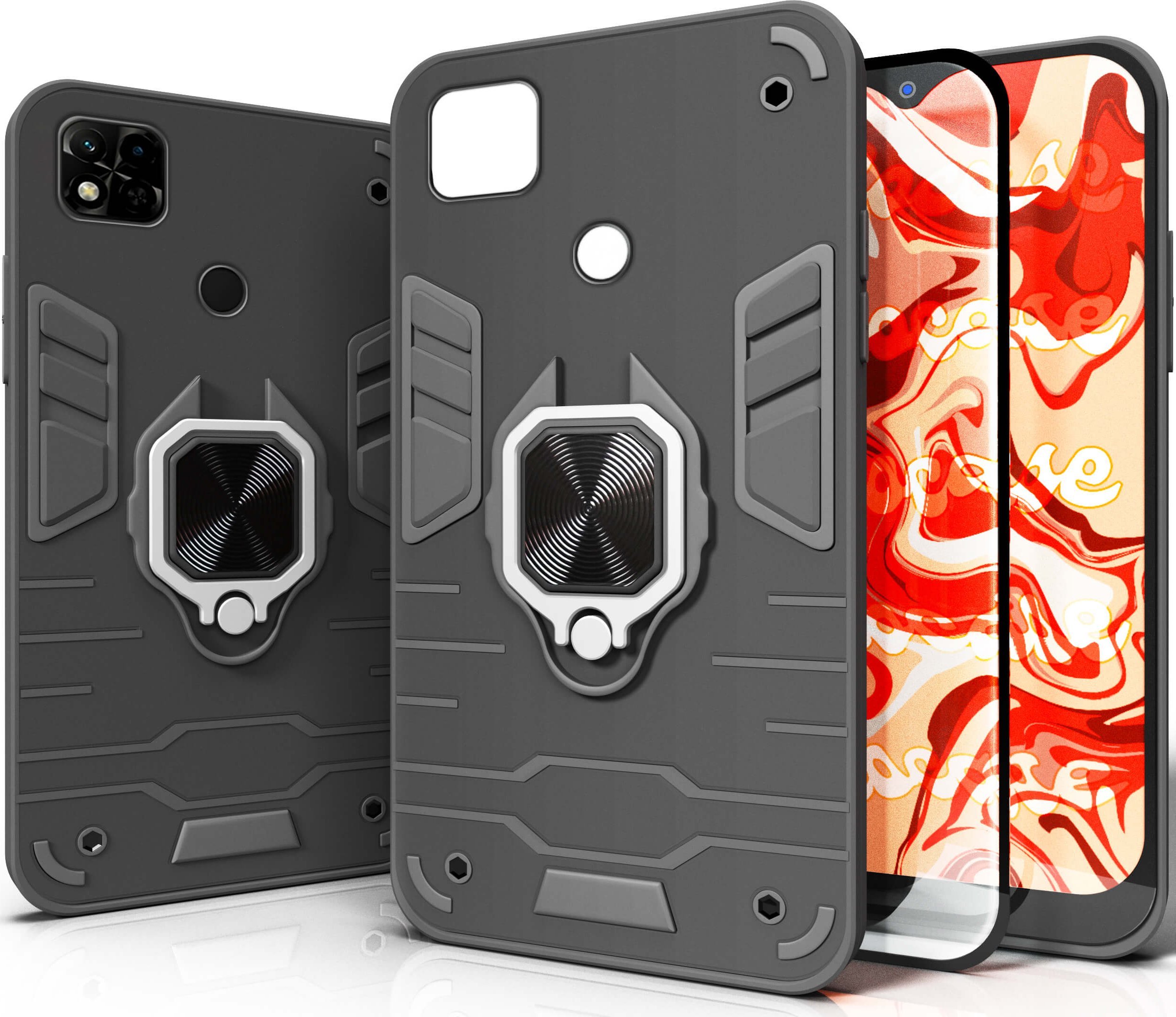 Hello Case ETUI PANCERNE DO XIAOMI REDMI 10A CZARNE OBUDOWA ARMOR HOLDER RING SZKŁO