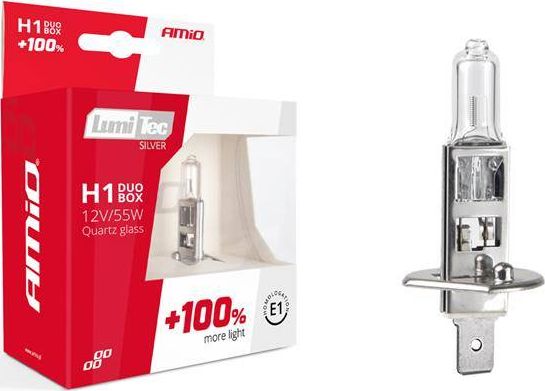 AMiO Zestaw żarówek halogenowych H1 12V 55W LumiTec SILVER +100% DUO BOX