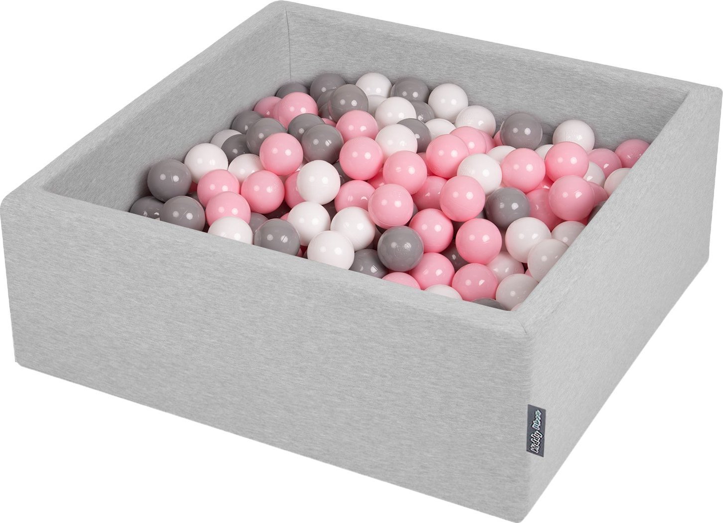 KiddyMoon KiddyMoon Suchy basen kwadratowy z piłeczkami 7cm jasnoszary: biały-szary-pudrowy róż 90x30cm/300piłek Zabawka basen piankowy