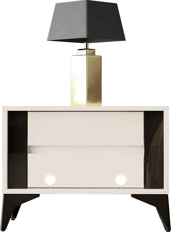 MEGSTYL SZAFKA NOCNA 61CM Z 2 SZUFLADAMI NA CZARNYCH NÓŻKACH - EVEL 4 biały mat - biały połysk