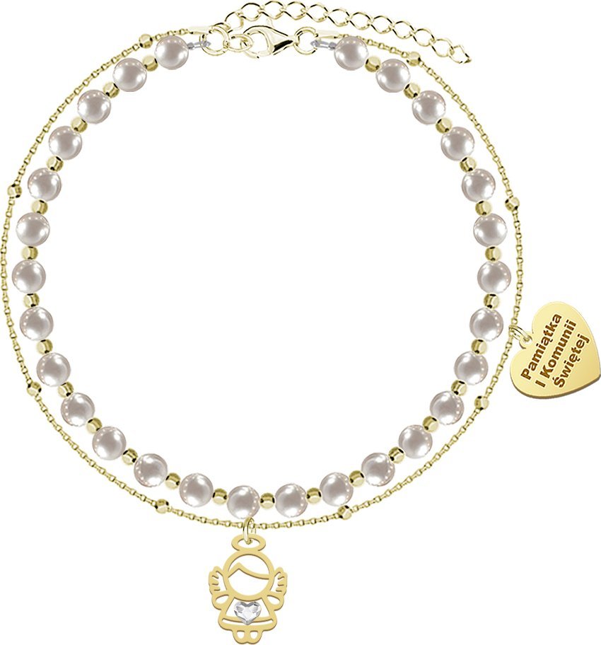 Radziszewska Jewellery I KOMUNIA ŚWIĘTA Bransoletka z Aniołkiem pozłacane srebro GRAWER GRATIS
