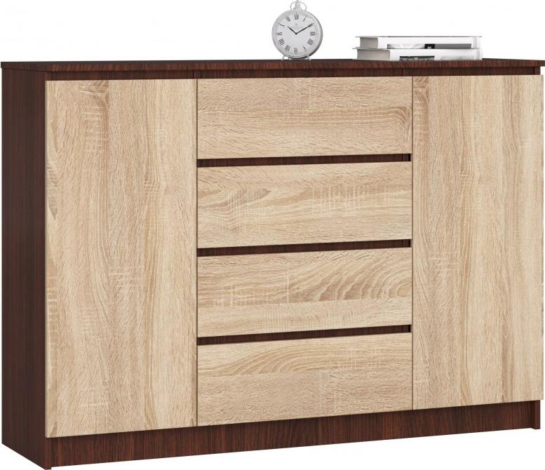 Fabryka Mebli Akord KOMODA K 140 cm 2 DRZWI 4 SZUFLADY WENGE / SONOMA