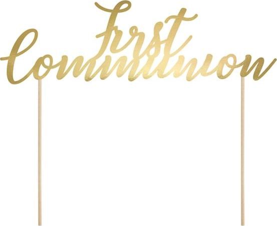 Party Deco Topper na tort komunijny, First Communion, złoty, 21 cm uniwersalny