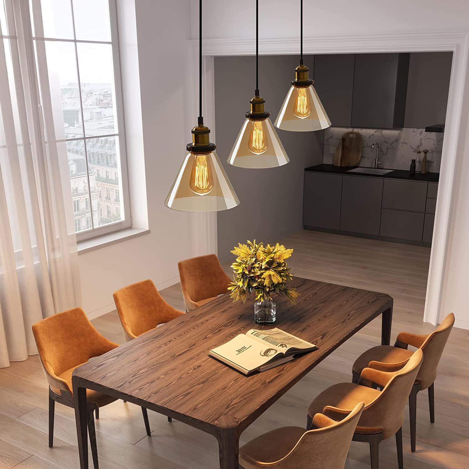 Pendant lamp G. LUX Amber, 1 x E27, black/brass/amber, o19 cm