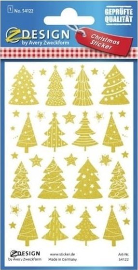 Avery Zweckform NAKLEJKI Z-DESIGN FOLIOWE Z TRANSPARENTNYM TŁEM-ZŁOTE CHOINKI I GWIAZDKI AVERY ZWECKFORM 38szt.