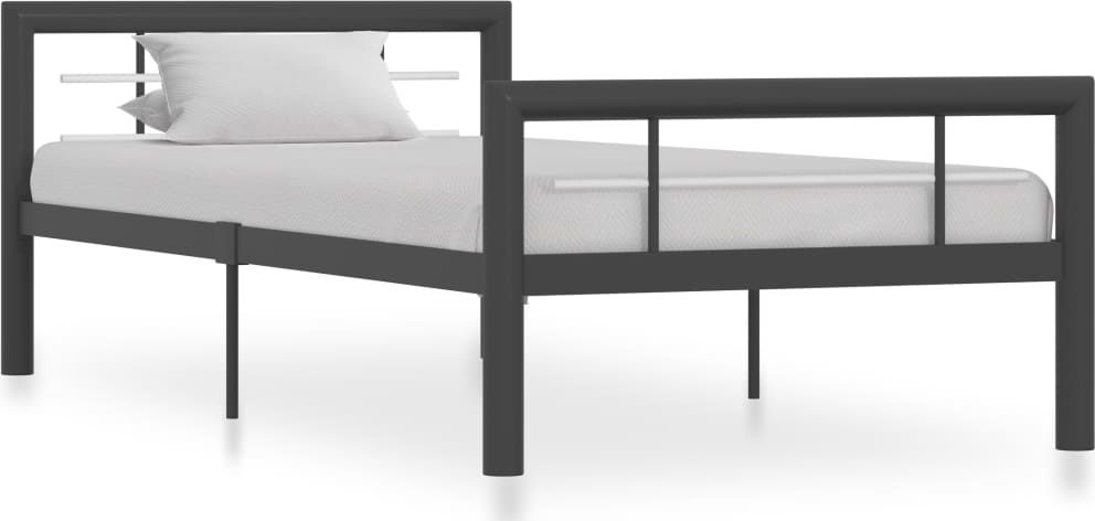 vidaXL Rama łóżka, biało-szara, metalowa, 90 x 200 cm