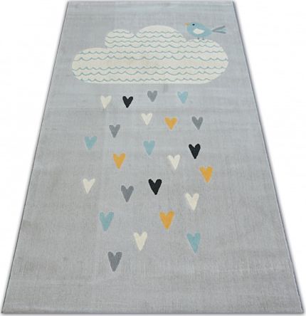 Dywany Łuszczów Dywan PASTEL 18409/652 - Chmurka Serduszka Ptaszek szary krem turkus, 120x170 cm
