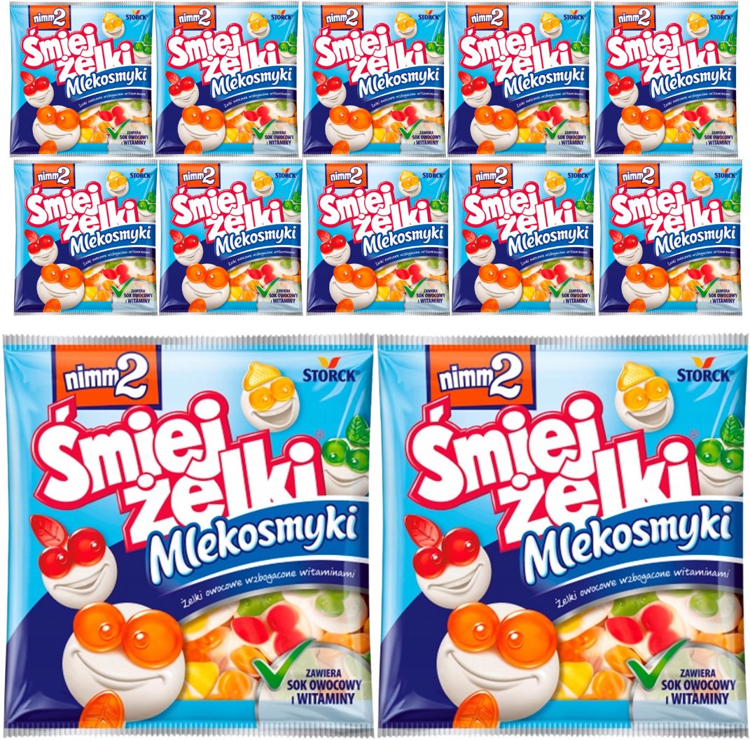 nimm2 Śmiejżelki Mlekosmyki Żelki owocowe wzbogacone witaminami 90 g x 12 sztuk