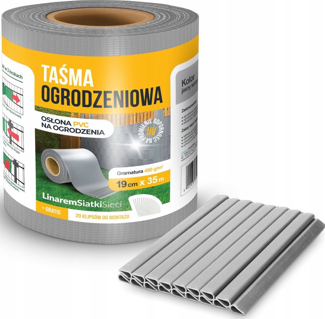 Linarem SiatkiSieci TAŚMA OGRODZENIOWA SZARA 19cmx35m OSŁONA NA OGRODZENIE PANELOWE PŁOT +UV
