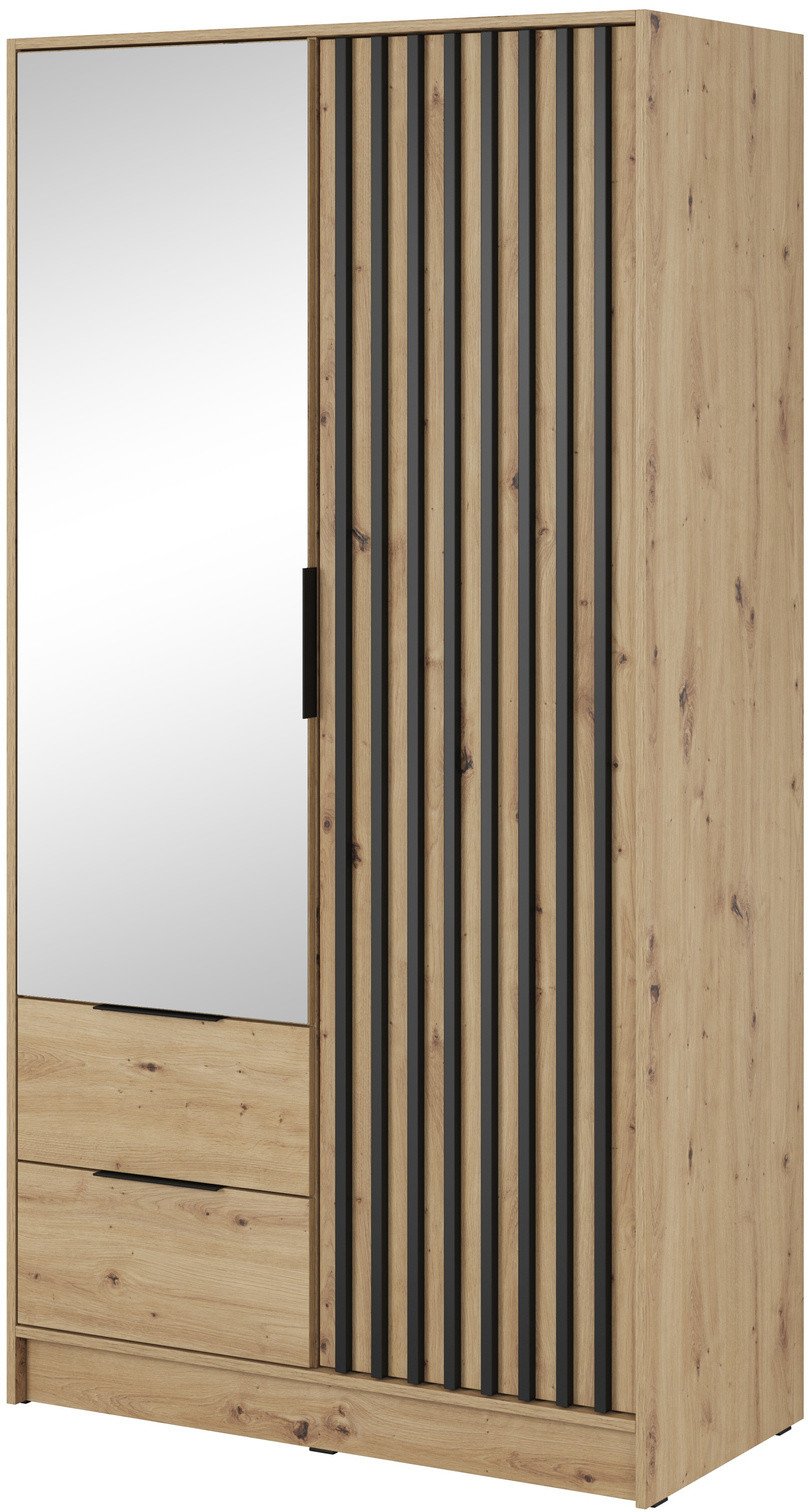 Szafa Stilo w kolorze dąb artisan dwudrzwiowa z lustrem i lamelami na froncie