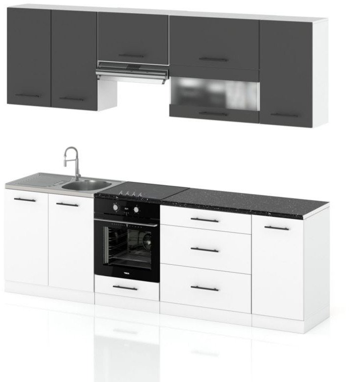 Meble Kuchenne Modułowe Kuchnia Robo Lux 2.6m Szafki Modułowe Szary Biały