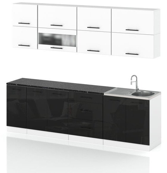 Meble Kuchenne Modułowa Pojemna Kuchnia Robo Lux 2.6m Biały Czarny Połysk