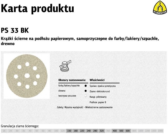 Klingspor Krążek przyczepny 225MM PS33CK GLS38 Granulacja 60 (S833CK60)