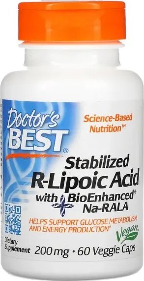 DOCTORS BEST Doctor's Best - Kwas R-Liponowy + BioEnhanced Na-RALA, 200mg, 60 vkaps