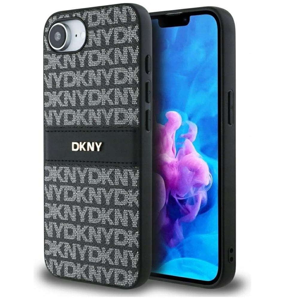 DKNY Etui Repeat Texture Pattern with Tonal Stripe do iPhone 16e czarny